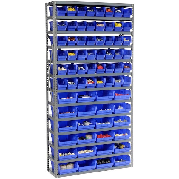 Global Industrial Steel Shelving, Total 72 4inH Plastic Shelf Bins Blue, 36x12x72-13 Shelves 603441BL - main